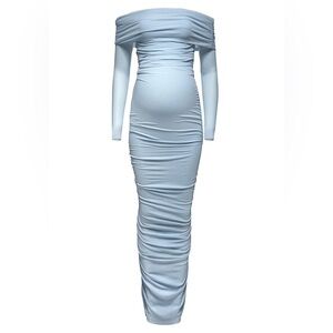 Off The Shoulder Soft Mesh Dress in Powder Blue X Bumpsuit Size L